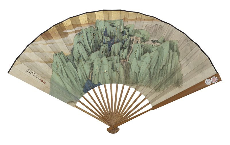 張大千〈黃山文殊院成扇〉,23.5×67.5公分。
