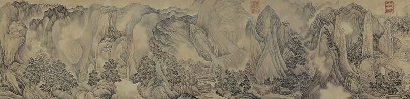 明代吳彬1608年作〈山陰道上圖〉卷局部，紙本淺設色，31.8×862.2公分。