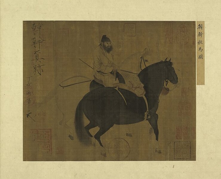 宋元繪畫對日本繪畫影響甚深，亦是「神品至寶展」的可看處之一。此幅唐〈韓幹牧馬圖〉為宋徽宗時代摹寫唐玄宗時期畫馬名家韓幹之作，兼具唐畫與宋畫特徵，別具特色。
