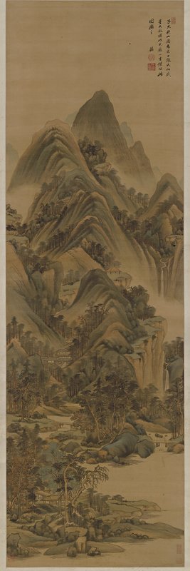清王鑑〈仿古山水十二條屏〉,上海博物館藏。圖為第十屏。©The Shanghai Museum Collection。