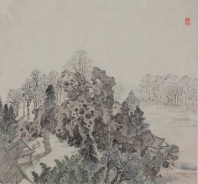 張宏〈止園圖冊〉第五開,德國柏林亞洲藝術博物館藏。