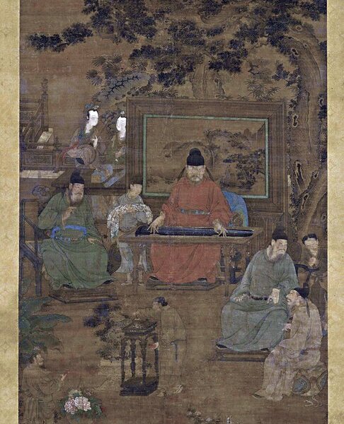 （傳任仁發）明代〈四樂圖：琴棋書畫〉，日本東京國立博物館藏。圖為其中一軸：琴。Image：TNM Image Archives。