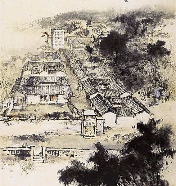 歐豪年1971年〈仁壽里故家〉，90×60公分。