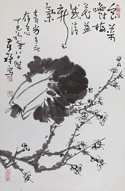 李苦禪（1899～1983）1977年款〈雙清圖〉直幅，水墨紙本，83×55公分。