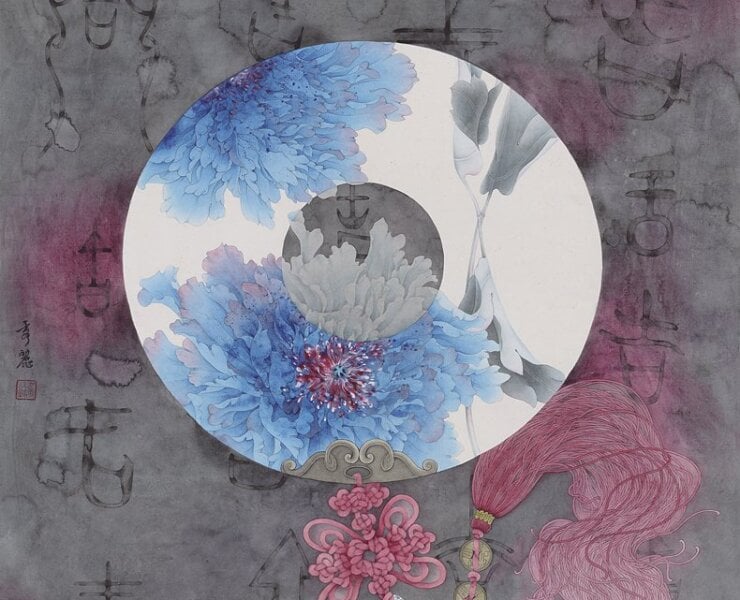 〈天地緣〉吉祥如意福壽玉璧組畫（吉），66×66公分。