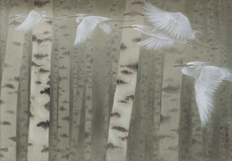 吳秀麗〈高高的白樺林〉，61×87公分。