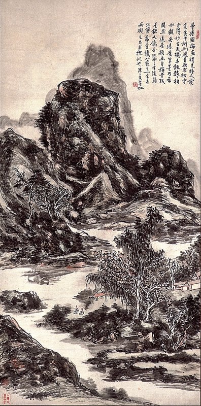 黃賓虹〈溪岸對閒〉，136.5×67.5公分，成交價1624萬港元。