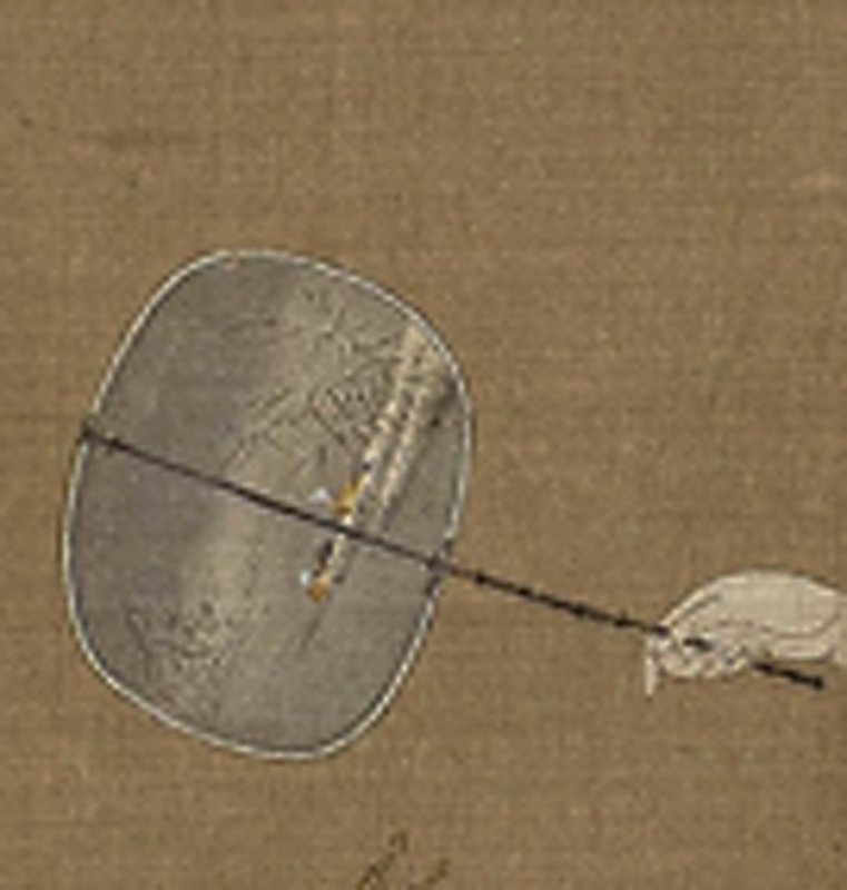 （傳）宋徽宗〈摹張萱搗練圖〉卷，局部，侍女手中所持團扇，美國波士頓美術館藏。