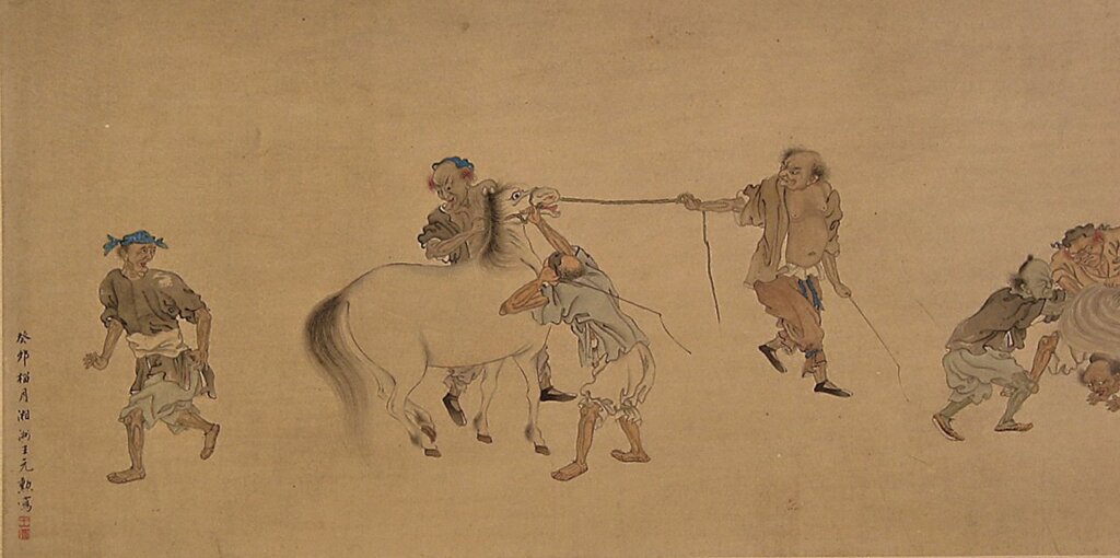 清王元勳〈鍾馗游獵圖〉，紙本設色手卷，縱127公分、橫40公分。圖為局部。