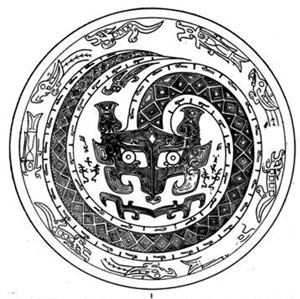 〈蟠龍紋盤〉盤面龍紋之線繪圖。