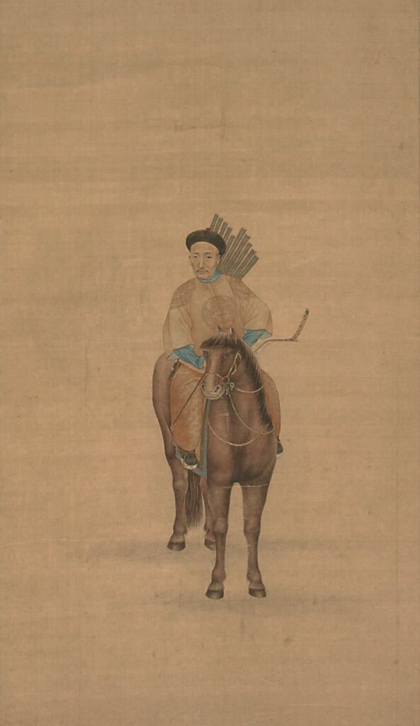 清無款〈旻寧騎馬全身像圖〉，絹本設色立軸，畫心縱99公分、橫53公分。