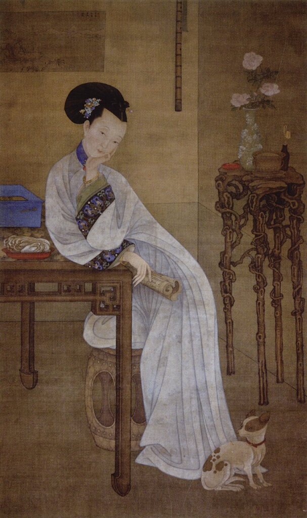 冷枚〈春閨倦讀圖〉，天津博物館藏。