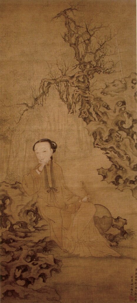 顧見龍〈樹石竹美人圖〉，私人藏。