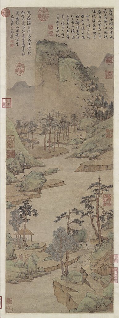 開幕合影，國立故宮博物院院長馮明珠（右三）、副院長何傳馨（左三），與文徵明特展策展人譚怡令（右二）、童文娥（右一）、吳誦芬（左一）。