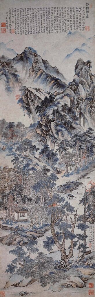 明項聖謨〈秋林讀書〉軸。