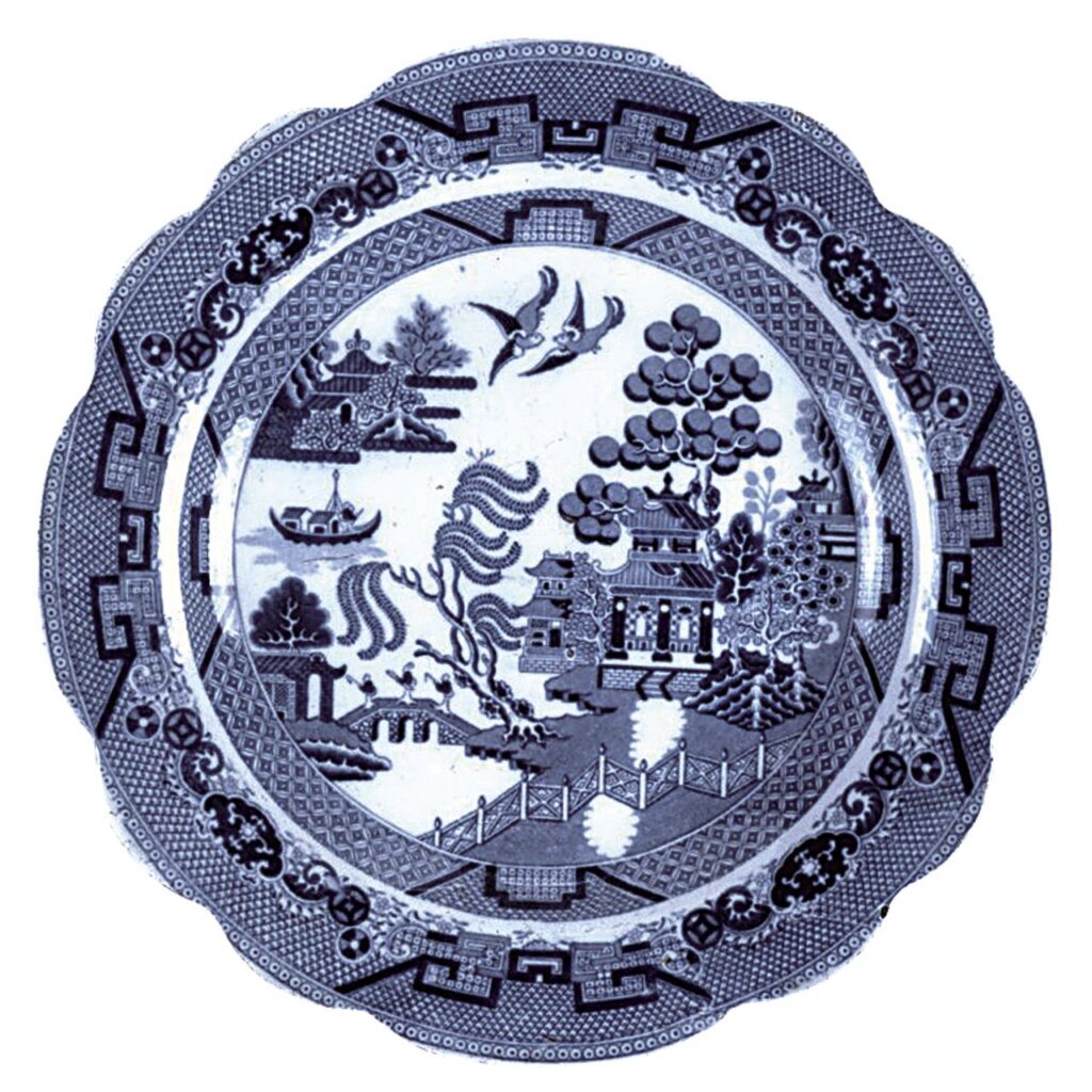 1826～1841年〈青花柳葉盤〉，英國大英博物館藏。