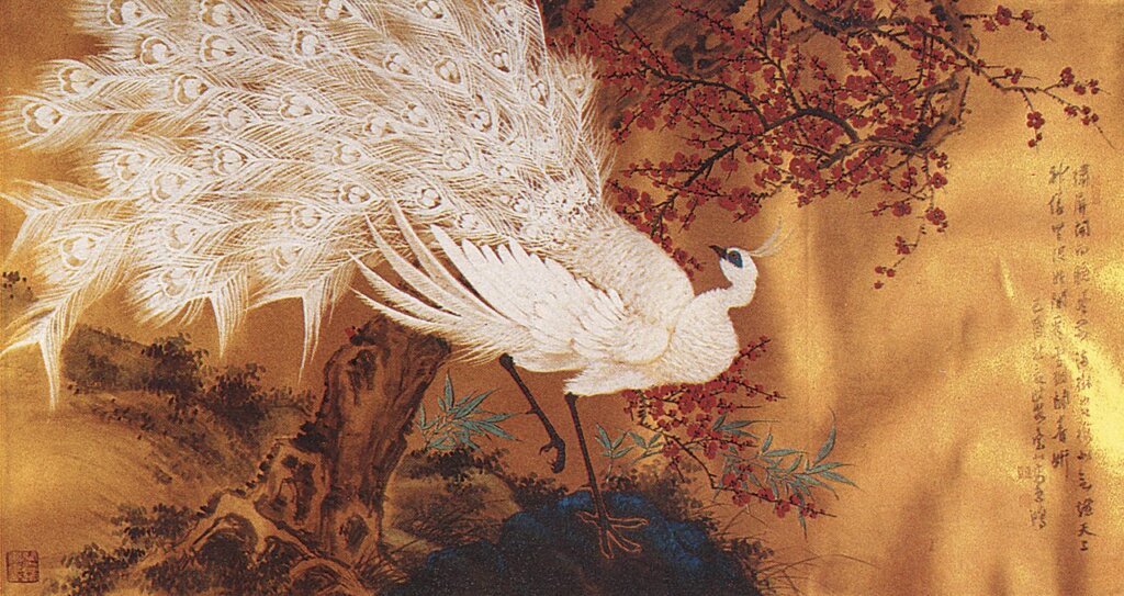 高逸鴻〈紫藤雙雞〉。龔書綿詩：「自生自發自成長，花滿藤陰天地寬。」