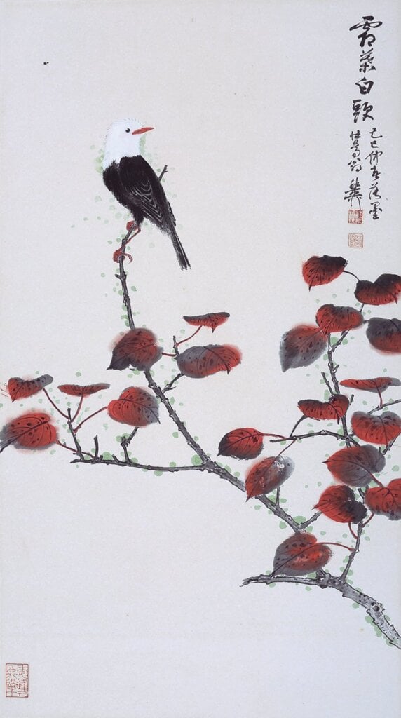 謝稚柳〈霜葉白頭〉，設色紙本立軸，75.5×41公分。