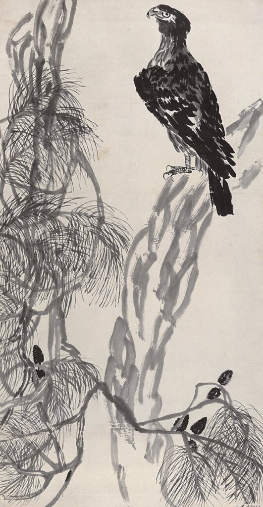 〈松鷹圖〉，水墨紙本立軸，185.5×96.5公分。