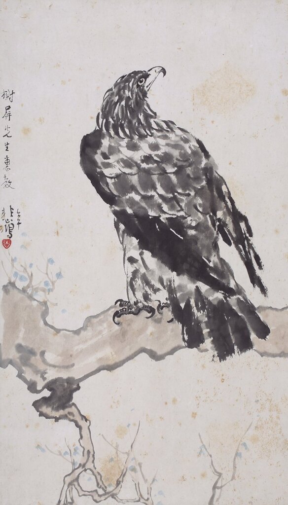 徐悲鴻〈英雄〉，設色紙本鏡片連框，61×35公分。