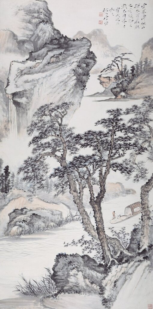 唐雲〈雲卷濤驏圖〉，設色紙本立軸，130×65公分。