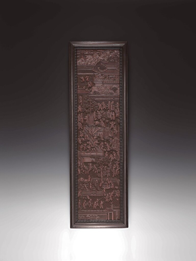 明（1368～1644）〈百子圖剔紅漆屏〉。