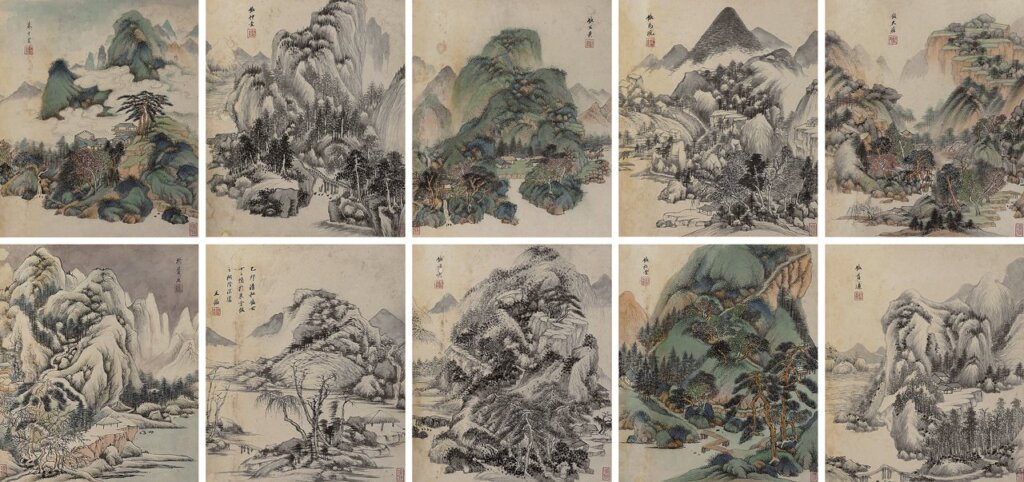 中國嘉德編號1246王鑑〈仿古山水〉,預估價人民幣2100萬~2300萬元,成交價人民幣2702.5萬元。其中六開。