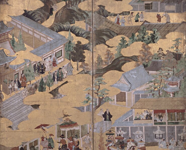 〈豐國祭禮圖屏風〉，圖為局部，日本名古屋市博物館藏。