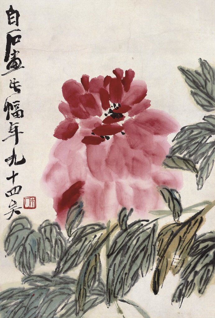 〈葡萄〉，設色紙本，137×34公分。