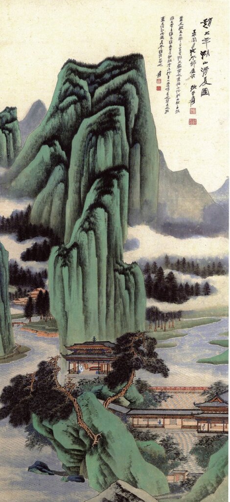 中國嘉德編號1224張大千〈趙大年湖山清夏圖〉,預估價人民幣3200萬~4200萬元,成交價人民幣4600萬元。