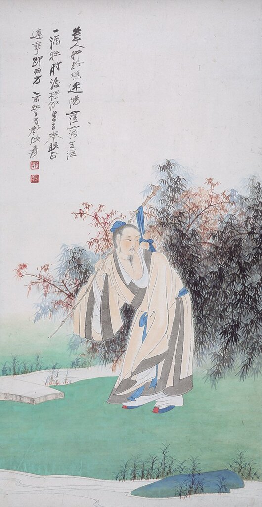 張大千〈仗經圖〉，設色紙本立軸，67×33.5公分。