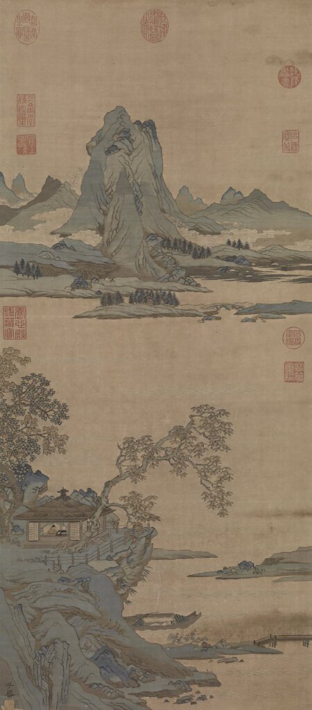 宋沈子蕃緙絲〈秋山詩意〉軸，86.8×38.3公分，國立故宮博物院藏。