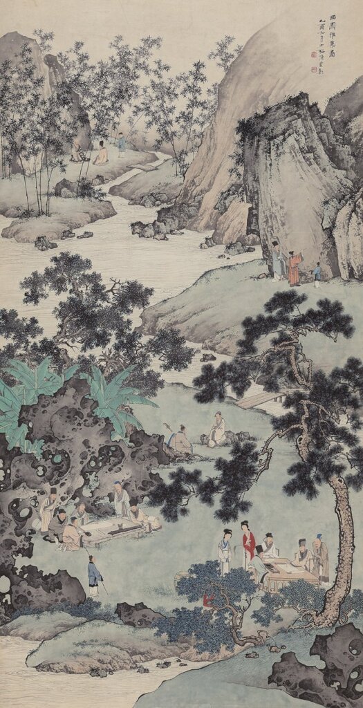 中國嘉德編號1216陳少梅〈西園雅集圖〉,預估價人民幣900萬~1200萬元,成交價人民幣2127.5萬元,刷新陳少梅個人拍賣記錄。