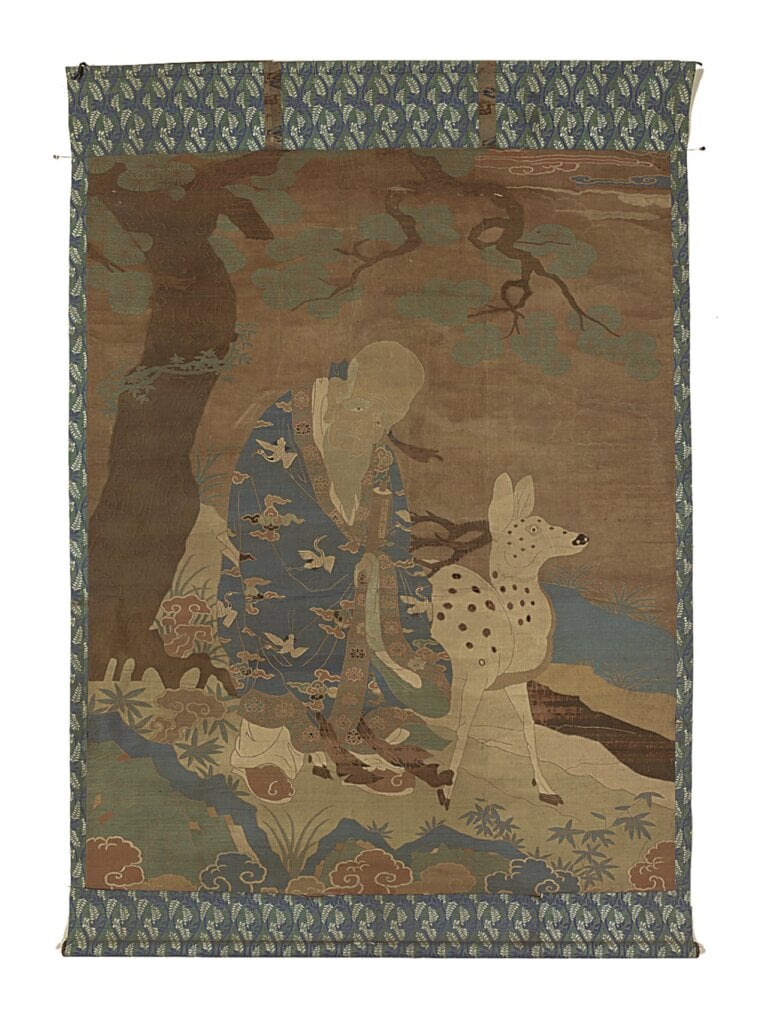 清代18～19世紀〈壽老圖錦〉，全圖，東京國立博物館藏。