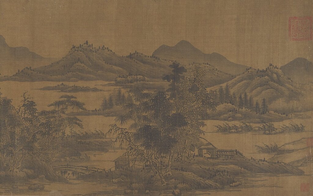 清代18～19世紀佚名傳宋董源〈真蹟〉，絹本水墨手卷，39.1×717.6公分，美國大都會藝術博物館藏，圖為局部。John Stewart Kennedy Fund，1913（13.100.28）。©The Metropolitan Museum of Art。