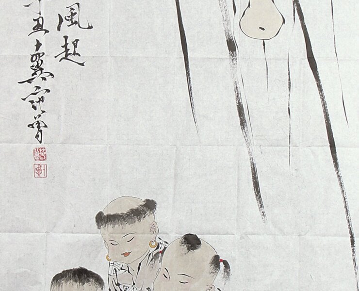 范曾〈鬥蟋蟀〉，138×68公分。