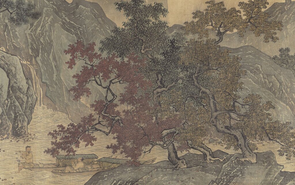 明唐寅〈溪山漁隱〉卷，局部，29.4×351公分，國立故宮博物院藏。