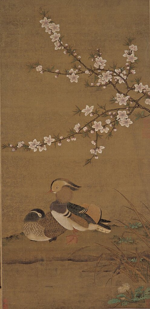 宋佚名〈桃花鴛鴦圖〉。