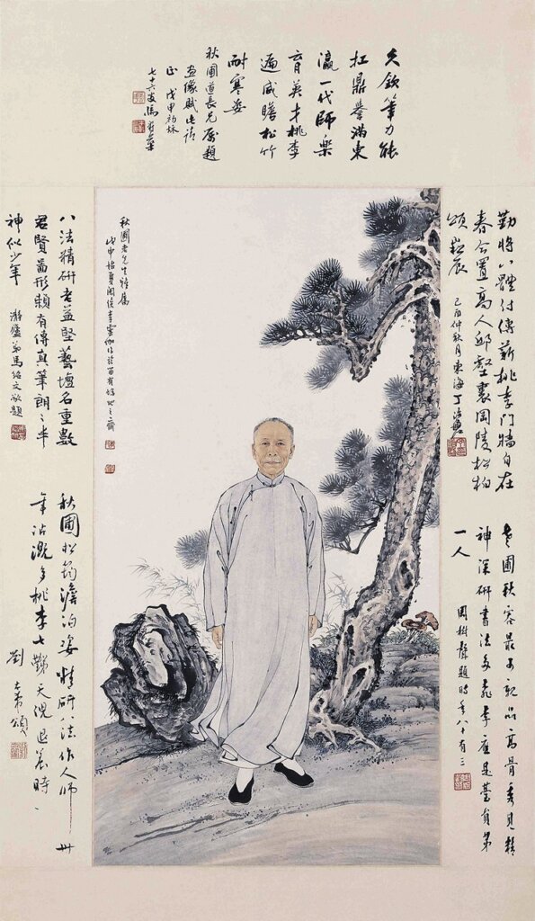 曹容1974年〈論書舊作〉，88×53公分，「讀書養氣致覃思，運用循環築始基。得大自然歸筆底，蛇騰鶻落有餘師。」