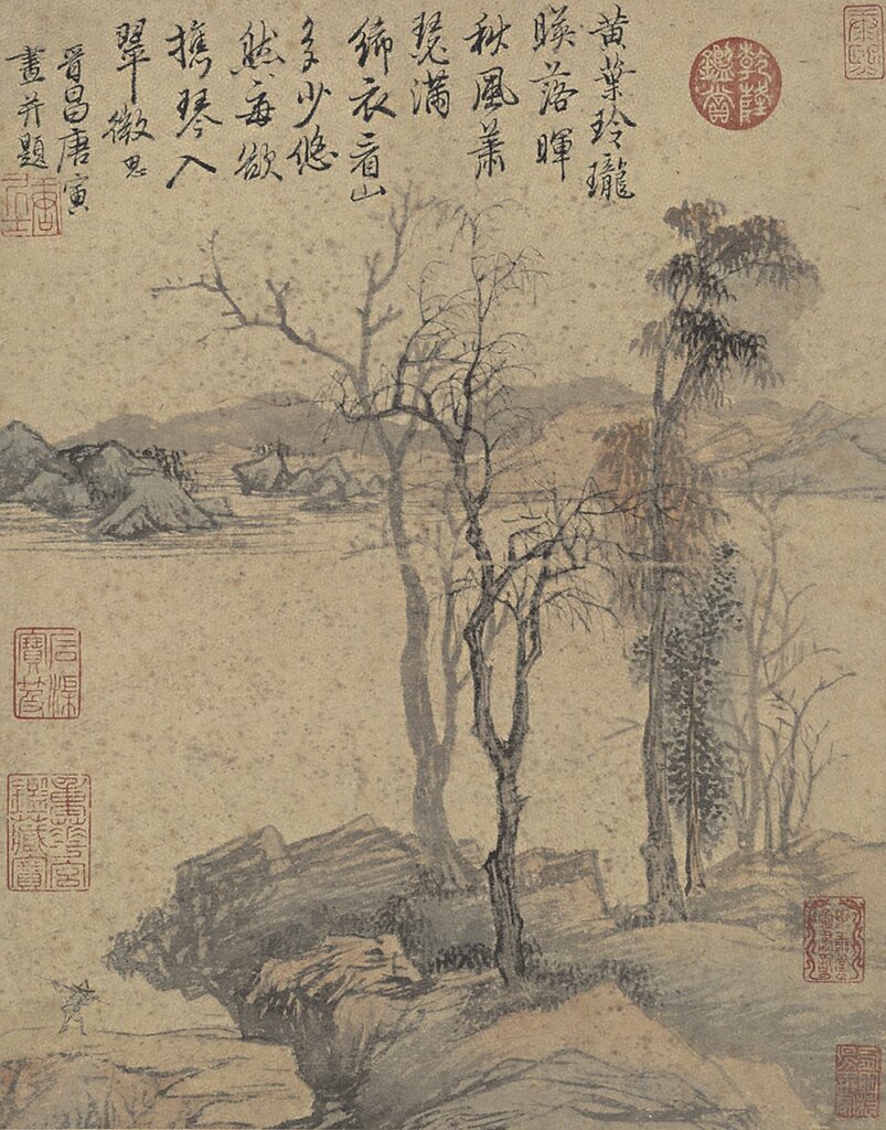 明唐寅〈秋山〉冊，34.6×27.2公分，國立故宮博物院藏。