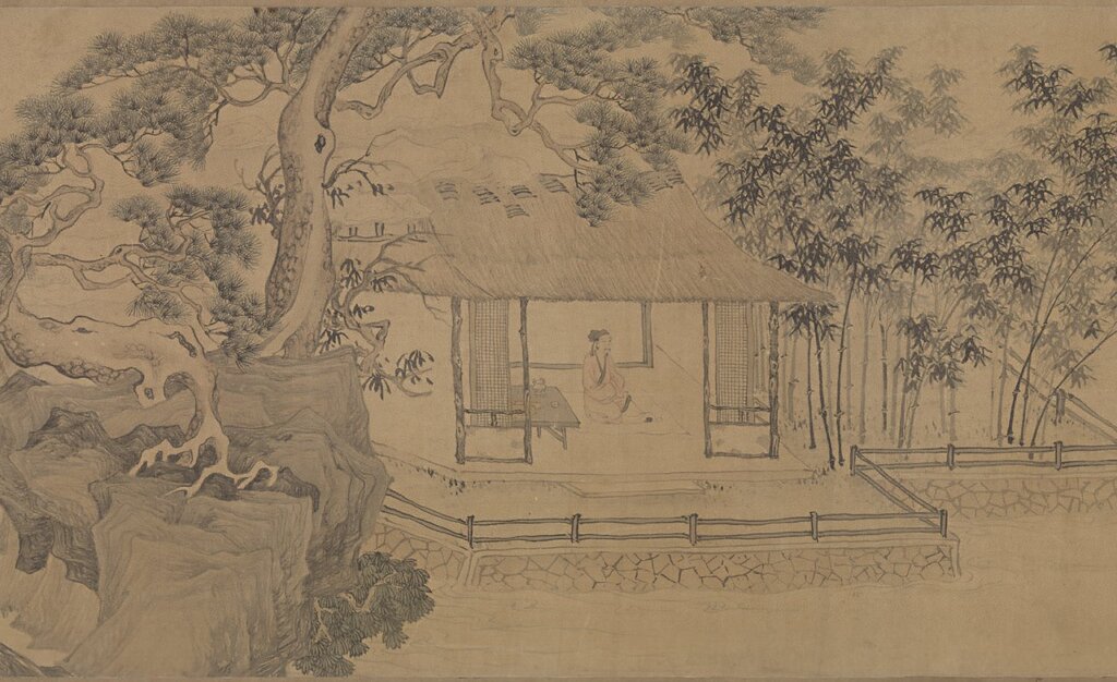 明唐寅〈對竹圖〉卷，局部，28.6×119.8公分，國立故宮博物院藏。