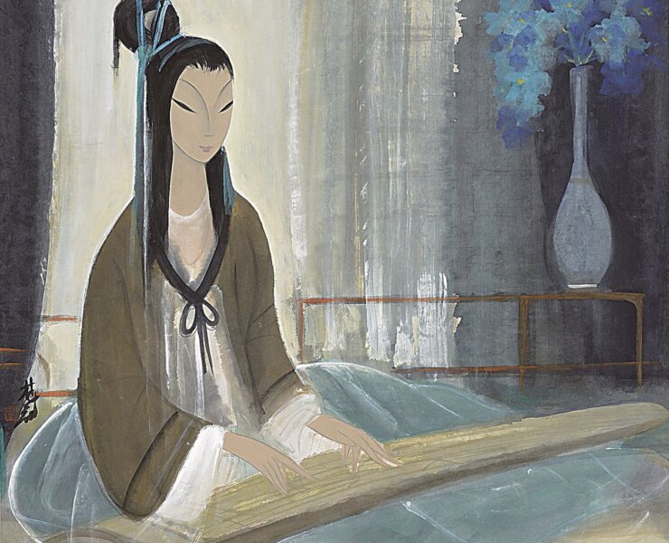 林風眠〈仕女撫琴〉，設色紙本，64×66.5公分，預估價新台幣800萬～1600萬元。