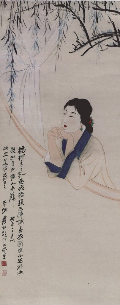 張大千1943年〈翠樓遠望仕女〉，四川博物院藏。