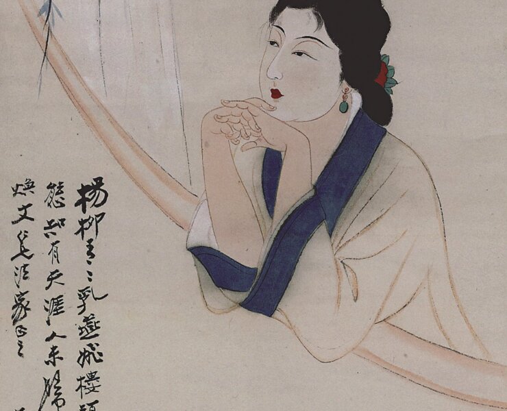 張大千1943年〈翠樓遠望仕女〉，四川博物院藏。