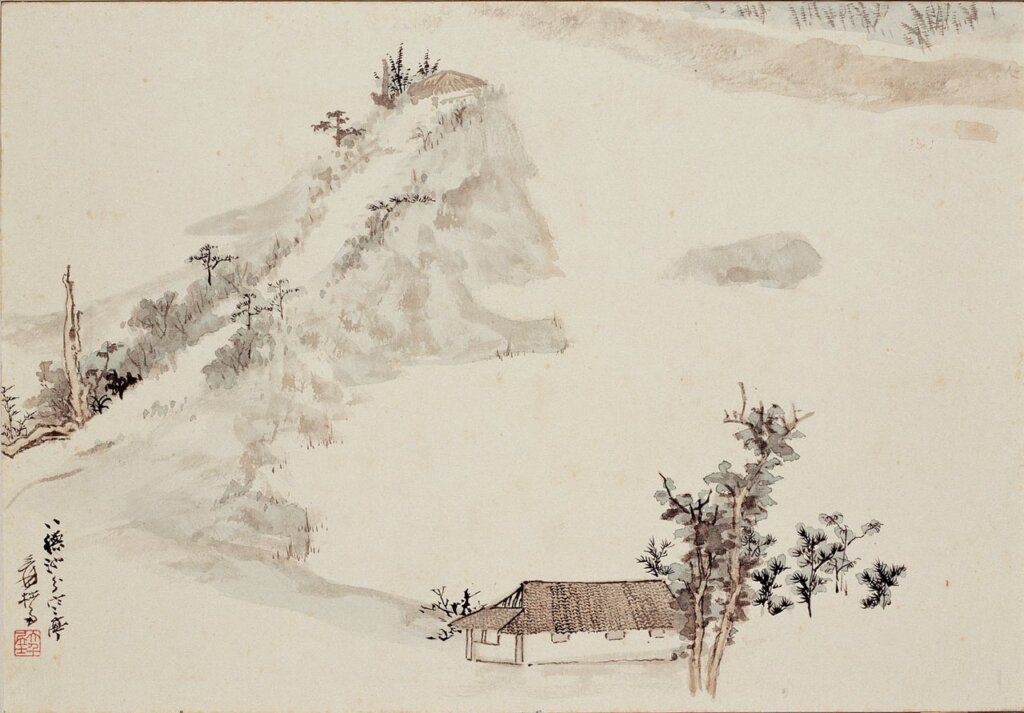 張大千〈八德園小景〉之「八德池」，紙本水墨設色鏡片，27.2×39.8公分，國立歷史博物館藏。