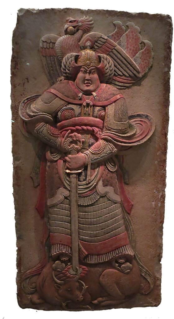 安思遠歸贈給中國的五代〈王處直墓漢白玉彩繪浮雕武士石板〉，中國國家博物館藏。攝影／廖堯震。