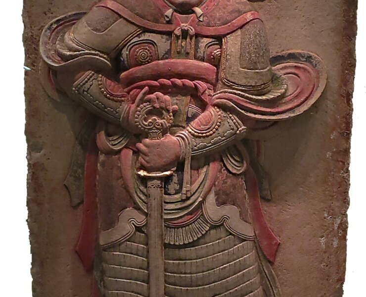 安思遠歸贈給中國的五代〈王處直墓漢白玉彩繪浮雕武士石板〉，中國國家博物館藏。攝影／廖堯震。