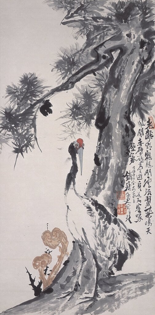 富岡鐵齋〈松鶴圖〉，日本大和文華館藏。