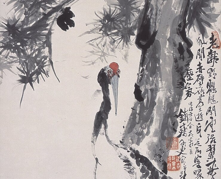 富岡鐵齋〈松鶴圖〉，日本大和文華館藏。