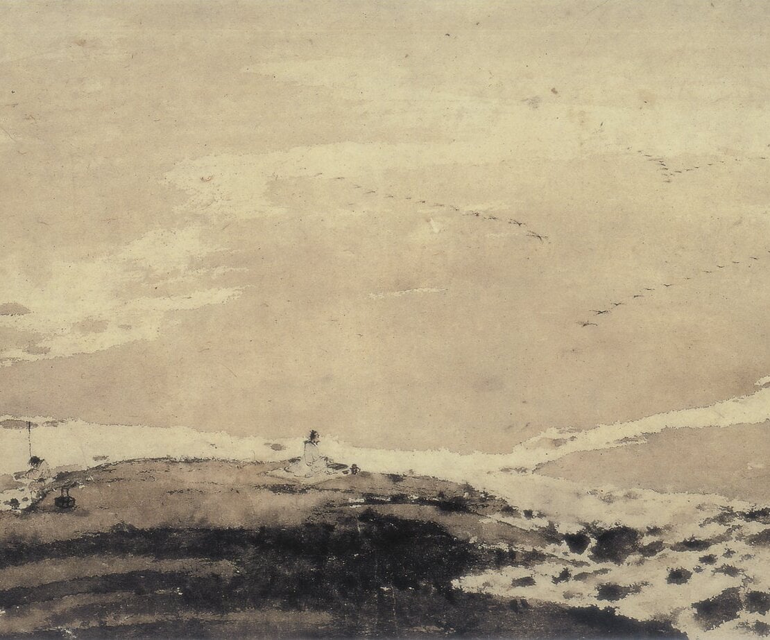 傅抱石1955年〈平沙落雁〉軸,紙本設色,44.3×61.7公分,私人藏。